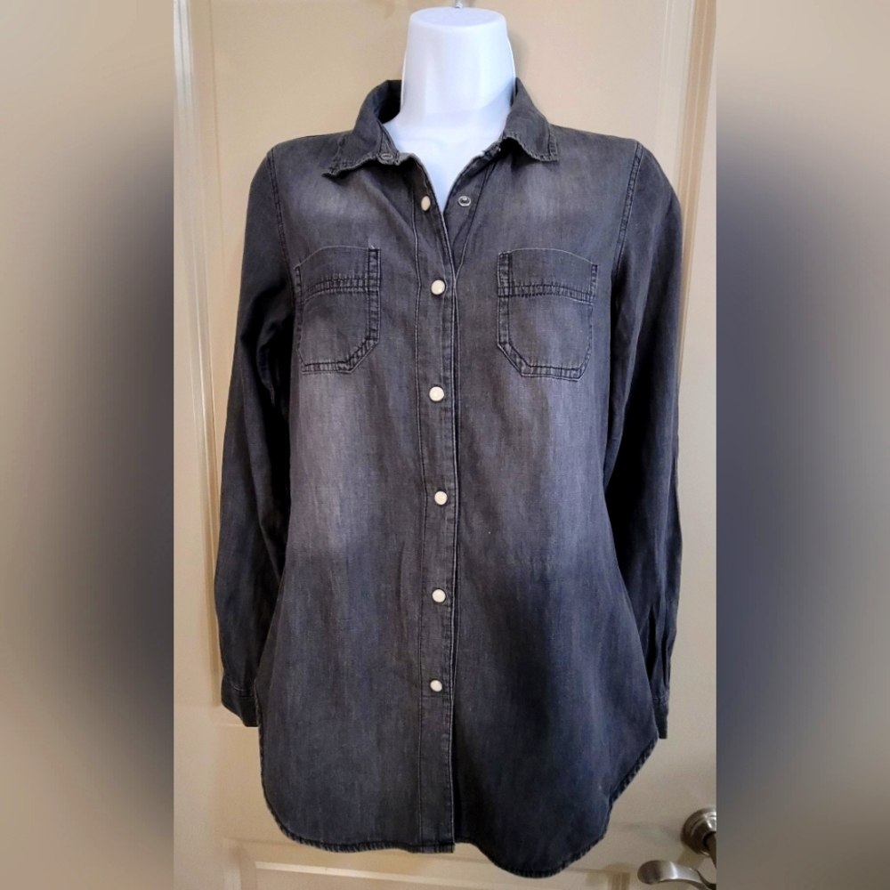 Japna women's black washed denim blouse size small